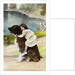 Color Print Postcard Showing Girl Hugging a Bernese Mountain Dog by Anonymous