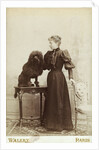 Albumen Print Card Showing Woman with a Black Miniature Poodle by Anonymous