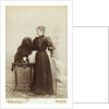 Albumen Print Card Showing Woman with a Black Miniature Poodle by Anonymous