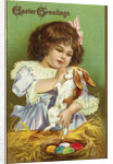 Easter Greetings Postcard with Girl by Anonymous