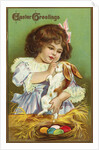 Easter Greetings Postcard with Girl by Anonymous