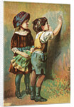 Trade Card Showing Children Writing on a Wall by Anonymous