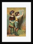 Trade Card Showing Children Writing on a Wall by Anonymous