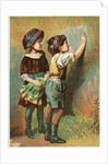 Trade Card Showing Children Writing on a Wall by Anonymous