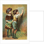 Trade Card Showing Children Writing on a Wall by Anonymous