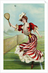 Postcard of a Well-Dressed Woman Playing Tennis by Anonymous