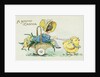 A Happy Easter Postcard with Two Chicks Pulling a Girl in a Basket by Anonymous