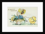 A Happy Easter Postcard with Two Chicks Pulling a Girl in a Basket by Anonymous