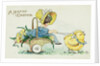 A Happy Easter Postcard with Two Chicks Pulling a Girl in a Basket by Anonymous