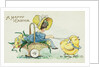A Happy Easter Postcard with Two Chicks Pulling a Girl in a Basket by Anonymous