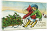 Merry Christmas Postcard with Two Girls Pulling a Sled by Anonymous