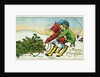Merry Christmas Postcard with Two Girls Pulling a Sled by Anonymous