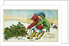 Merry Christmas Postcard with Two Girls Pulling a Sled by Anonymous