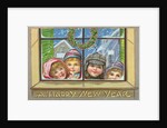 A Happy New Year Postcard of Children Peeking Through a Window by Anonymous