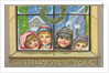 A Happy New Year Postcard of Children Peeking Through a Window by Anonymous