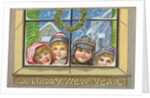 A Happy New Year Postcard of Children Peeking Through a Window by Anonymous