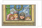 A Happy New Year Postcard of Children Peeking Through a Window by Anonymous