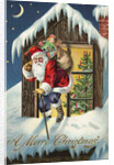 A Merry Christmas Postcard with Santa Claus on Roof by Anonymous