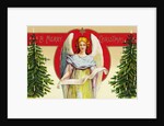 A Merry Christmas Postcard with Angel and Christmas Trees by Anonymous