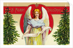A Merry Christmas Postcard with Angel and Christmas Trees by Anonymous
