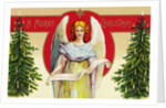 A Merry Christmas Postcard with Angel and Christmas Trees by Anonymous