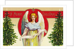 A Merry Christmas Postcard with Angel and Christmas Trees by Anonymous