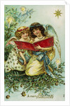 A Merry Christmas Postcard with Two Angels by Anonymous
