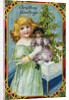 Christmas Greetings Postcard with a Girl and Doll by Anonymous