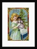 Christmas Greetings Postcard with a Girl and Doll by Anonymous