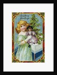 Christmas Greetings Postcard with a Girl and Doll by Anonymous