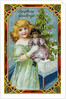 Christmas Greetings Postcard with a Girl and Doll by Anonymous