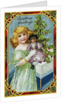 Christmas Greetings Postcard with a Girl and Doll by Anonymous