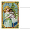 Christmas Greetings Postcard with a Girl and Doll by Anonymous