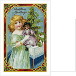Christmas Greetings Postcard with a Girl and Doll by Anonymous