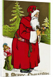 A Merry Christmas Postcard with Santa Claus Holding a Toy by Anonymous