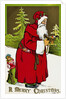 A Merry Christmas Postcard with Santa Claus Holding a Toy by Anonymous