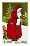 A Merry Christmas Postcard with Santa Claus Holding a Toy by Anonymous