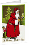 A Merry Christmas Postcard with Santa Claus Holding a Toy by Anonymous