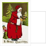 A Merry Christmas Postcard with Santa Claus Holding a Toy by Anonymous