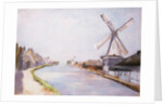 A Riverside Village with Windmills by Lesser Ury
