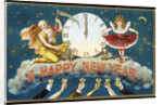 A Happy New Year Postcard with Father Time and a Young Girl by Anonymous