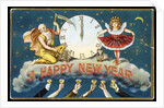 A Happy New Year Postcard with Father Time and a Young Girl by Anonymous