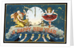 A Happy New Year Postcard with Father Time and a Young Girl by Anonymous