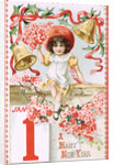 A Happy New Year Postcard with a Little Girl and Bells by Anonymous
