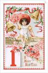 A Happy New Year Postcard with a Little Girl and Bells by Anonymous
