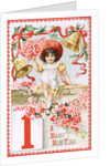 A Happy New Year Postcard with a Little Girl and Bells by Anonymous