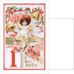 A Happy New Year Postcard with a Little Girl and Bells by Anonymous