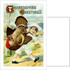 Thanksgiving Greetings Postcard with a Boy Carrying a Turkey by Anonymous