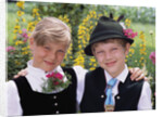 Two Bavarian Children Wear Traditional Dress by Anonymous
