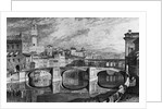 Florence, Italy: The Ponte Vecchio. Undated by J.M.W. Turner. R.A. from a finished sketch by James Iiakewill. Engraved by S. Rawle